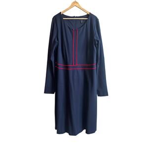Long Tall Sally Ponte Long Sleeve Dress Navy Red 16